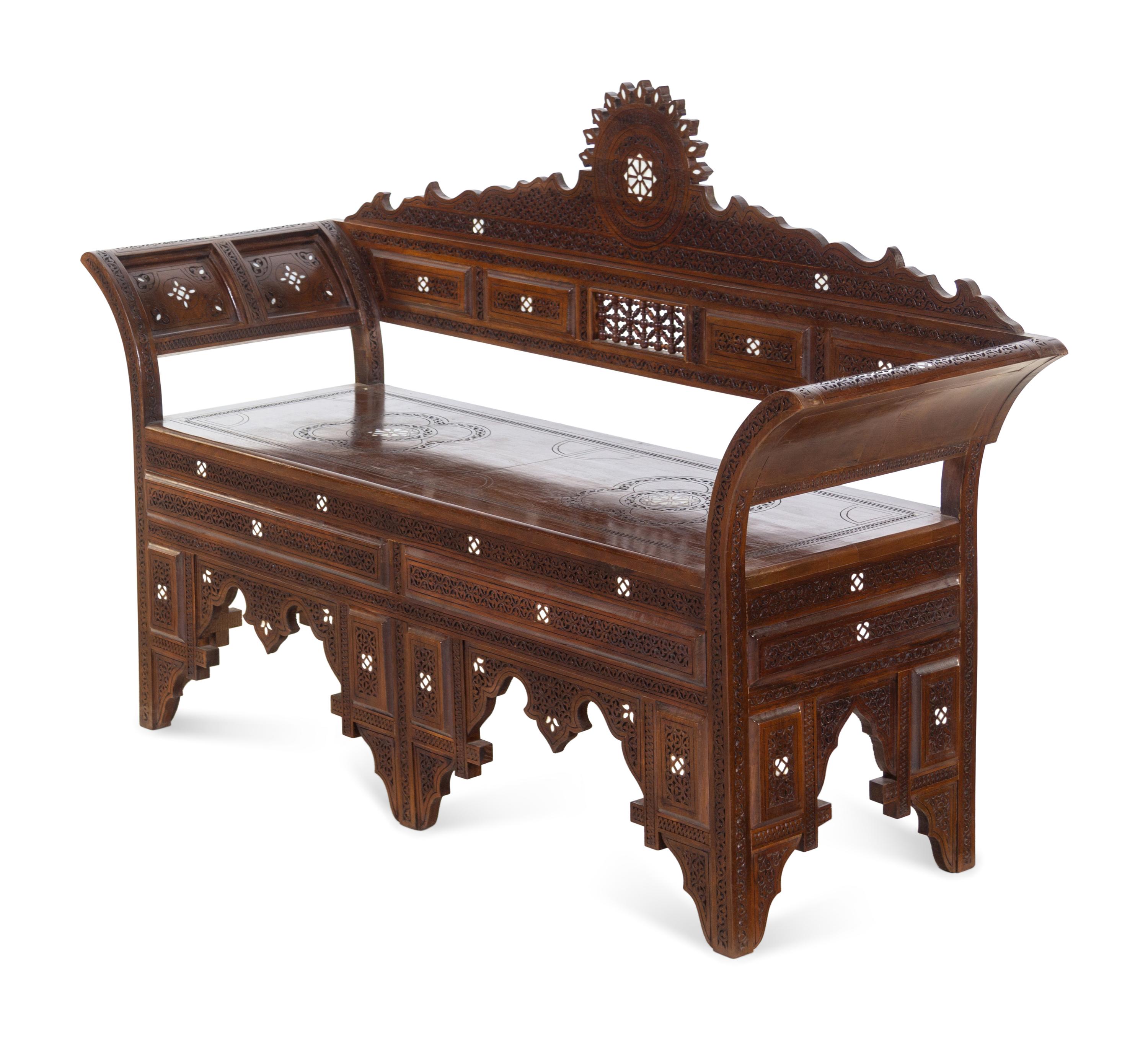 A Syrian Mother-of-Pearl Inlaid Walnut Settee