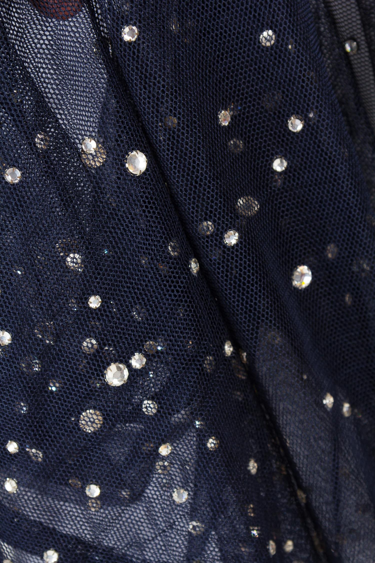 A Pauline Trigere Navy Sheer Crystal Embellished Cape, No size.