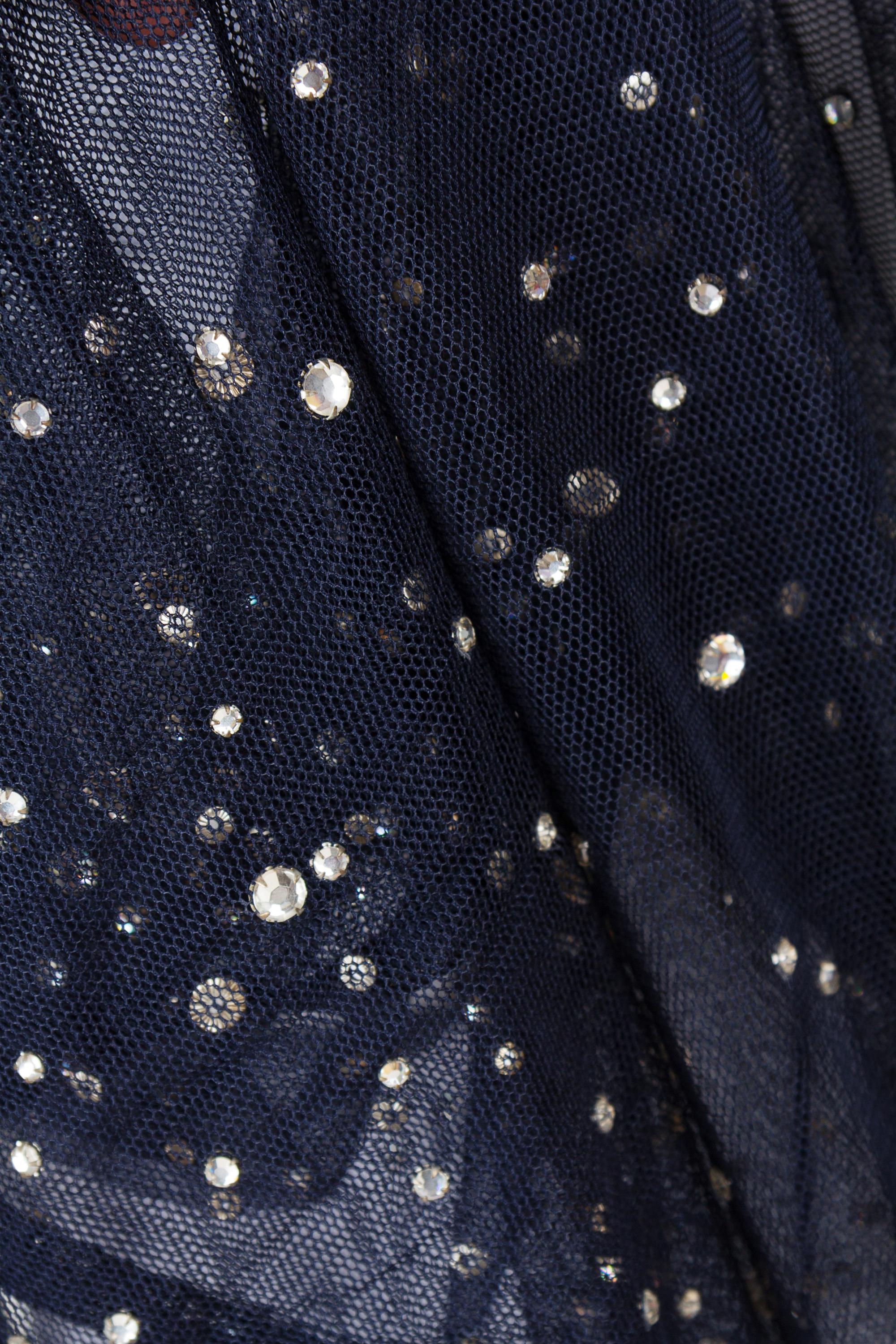 A Pauline Trigere Navy Sheer Crystal Embellished Cape, No size.