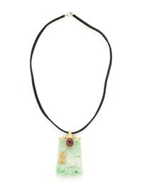 YELLOW GOLD, CARVED JADE, AND TOURMALINE PENDANT