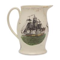 A Liverpool Commemorative Creamware Enameled Transferware Jug