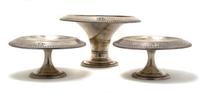 An American Sterling Silver Three Piece Garniture, Dominick & Haff, Height of first 6 1/4 inches.
