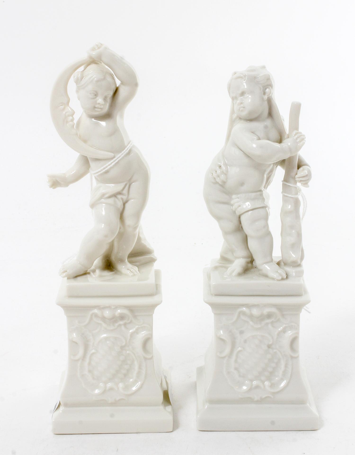 A Pair of Nymphenburg Blanc-de-Chine Porcelain Figures Height of taller 7 inches.