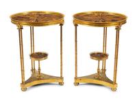A Pair of Louis XVI Style Gilt Bronze and Tiger's Eye Tables in the Manner of Adam Weisweiler