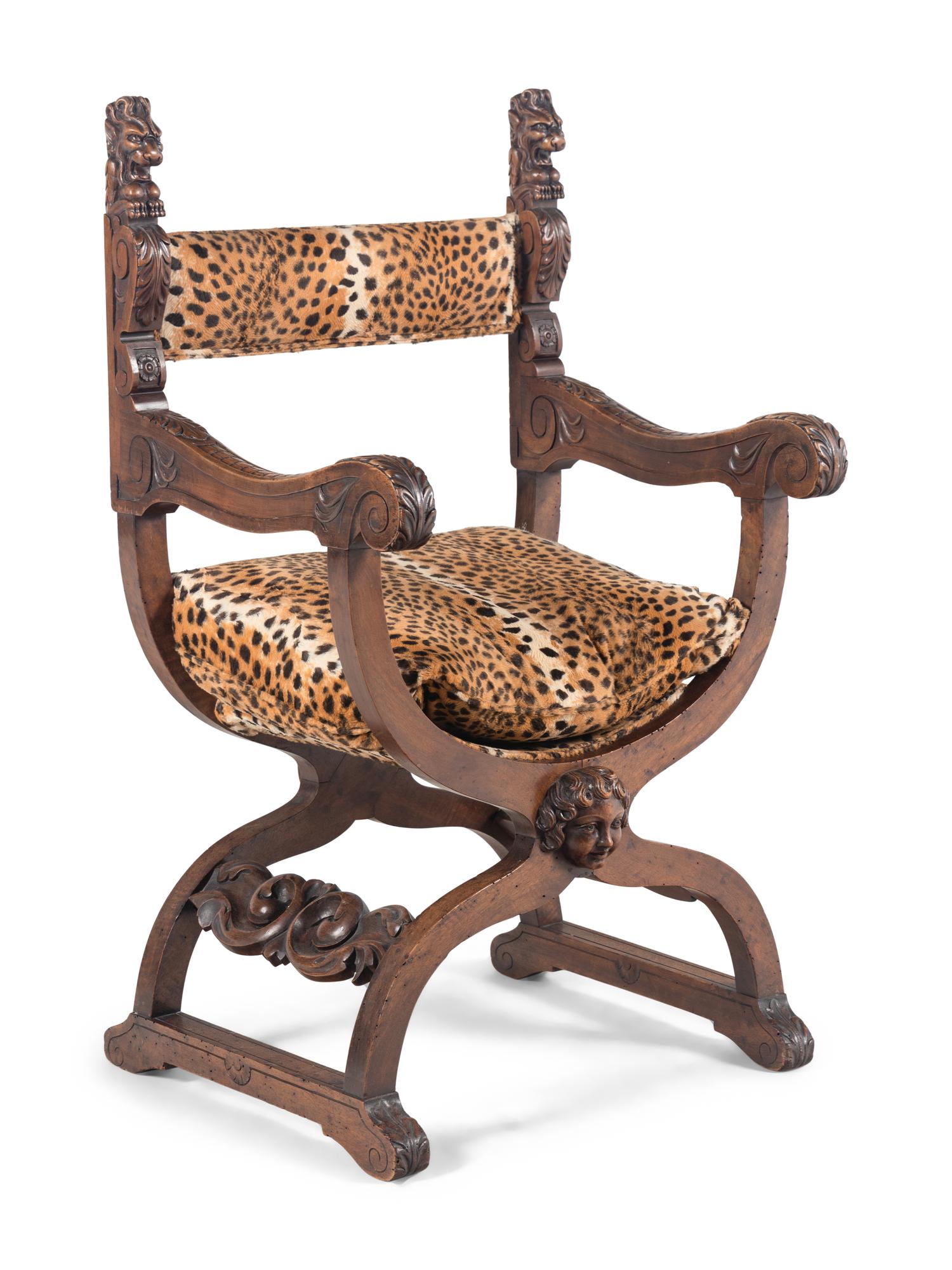 An Italian Baroque Style Walnut Savonarola Chair