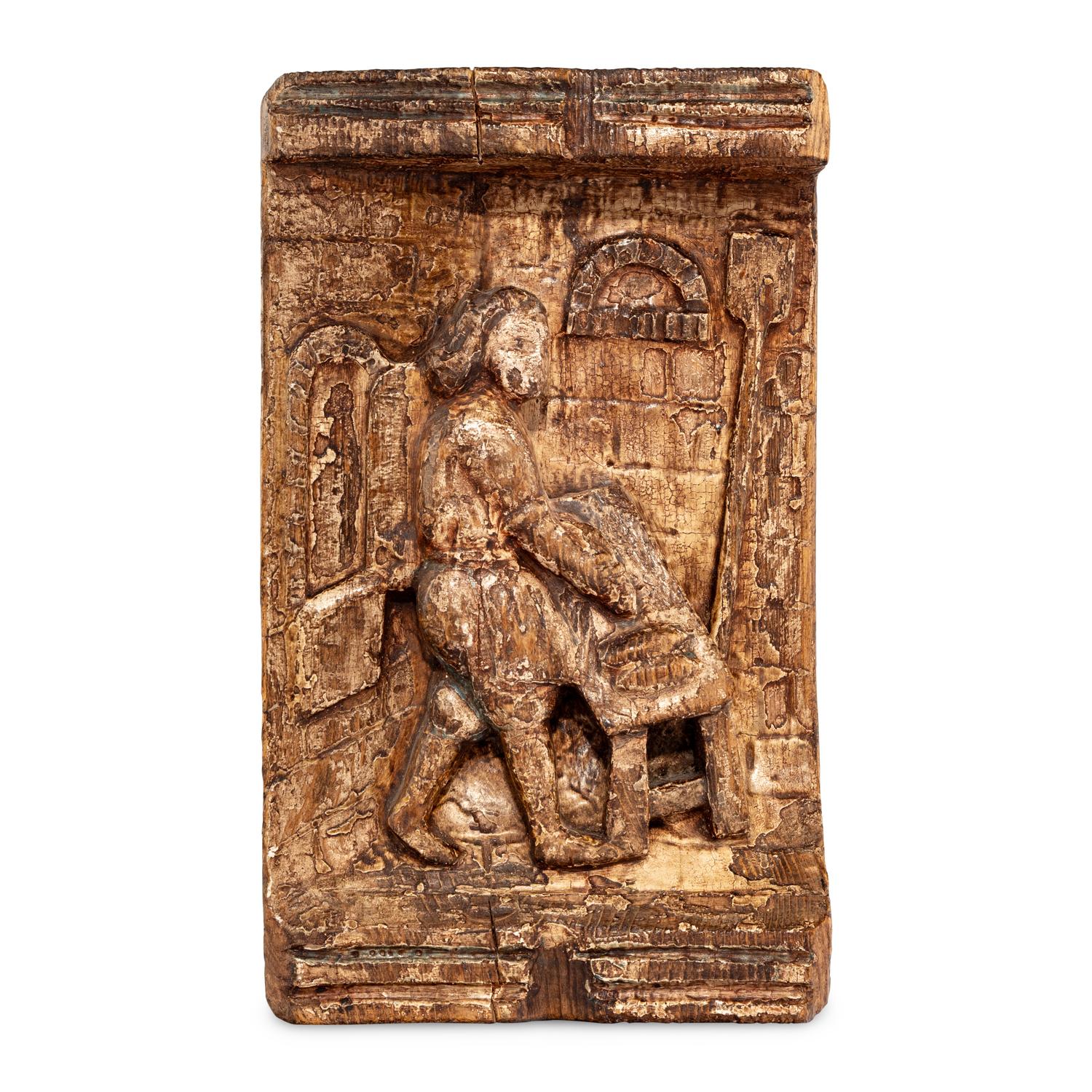 An English Carved and Polychrome Decorated Panel