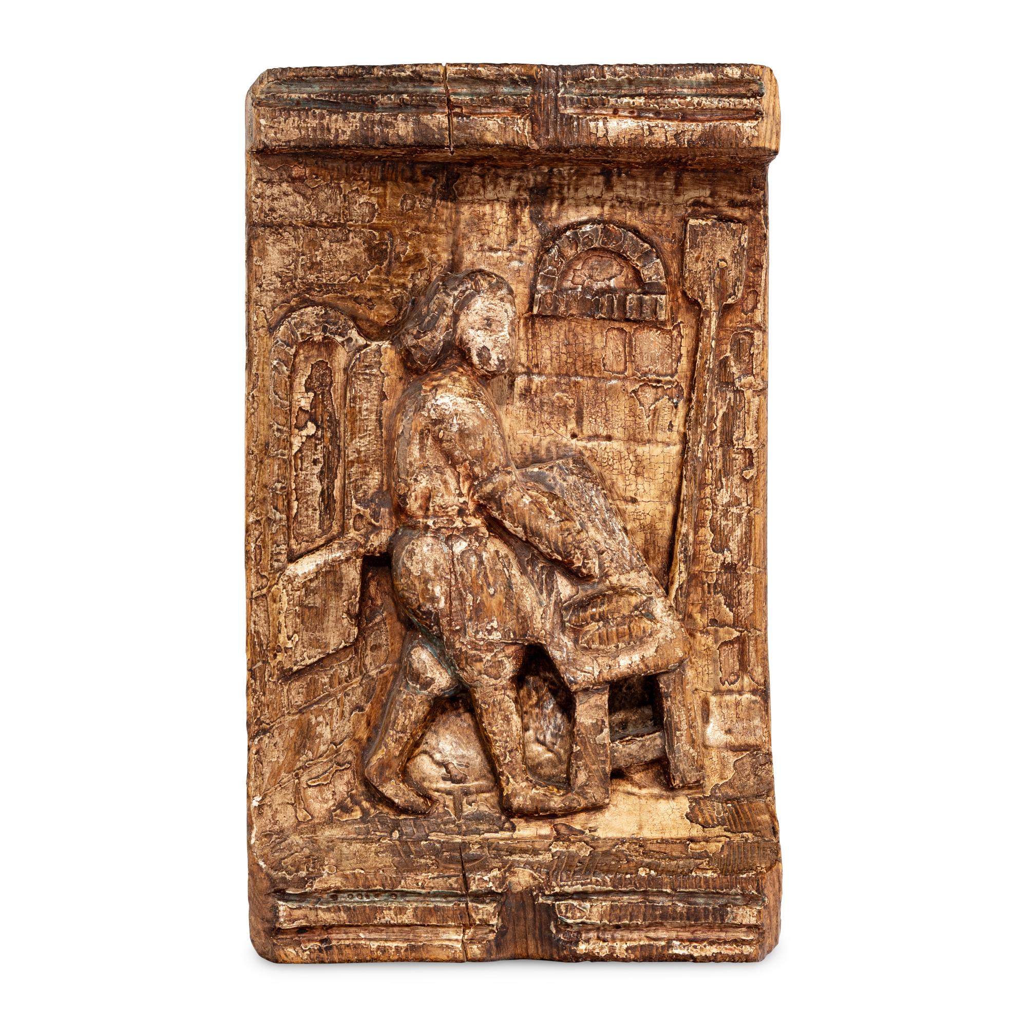 An English Carved and Polychrome Decorated Panel