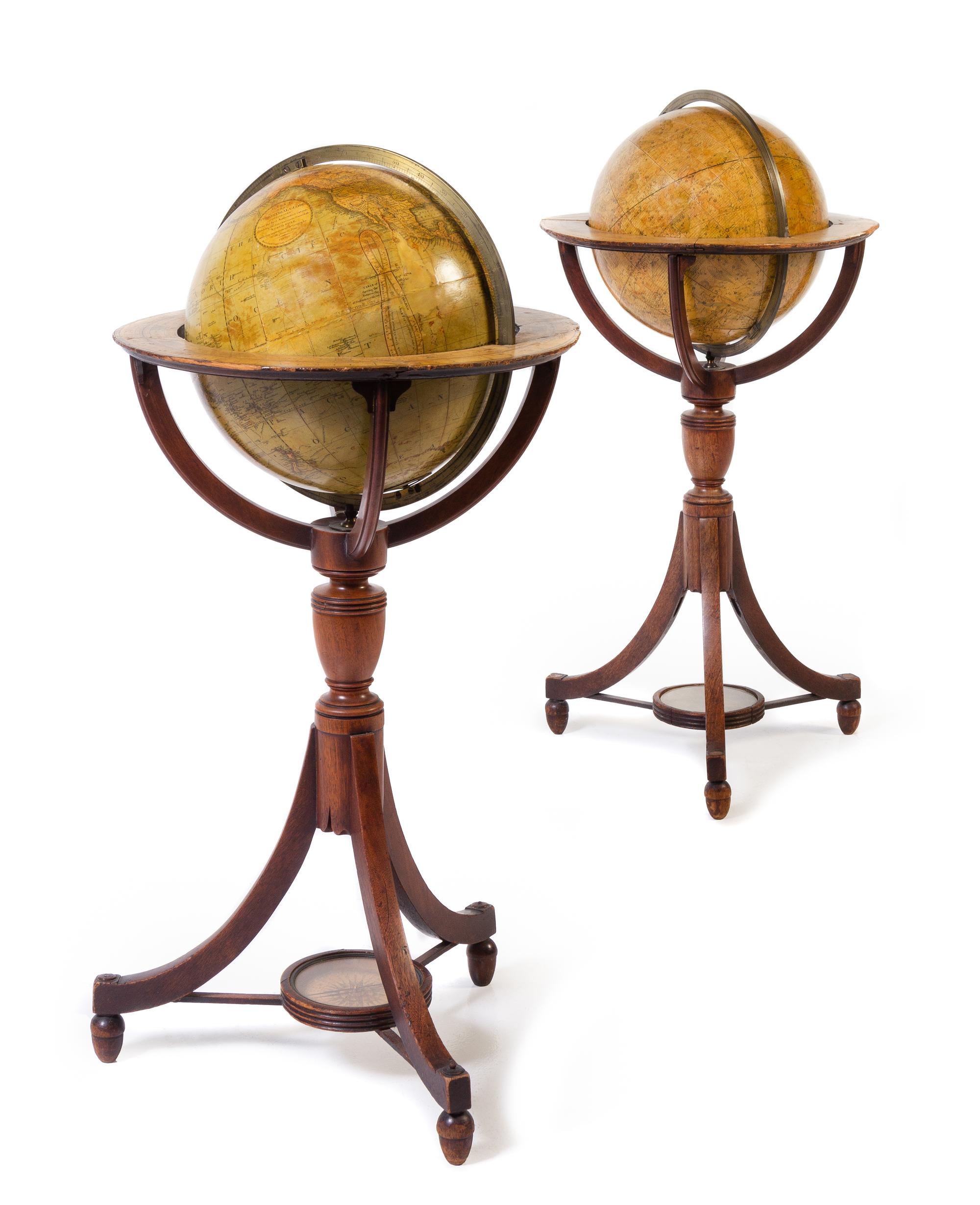 A Pair of Regency Mahogany Twelve-Inch Library Globes Height 35 inches. — G. & J. CARY, LONDON, FIRST QUARTER 19TH CENTURY