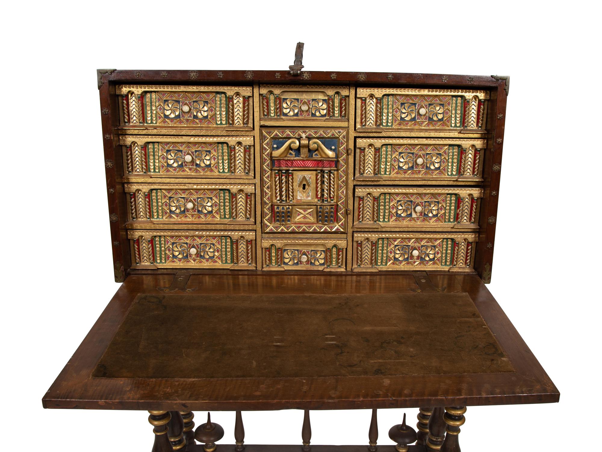 A Spanish Renaissance Style Walnut Vargueno on Later Stand