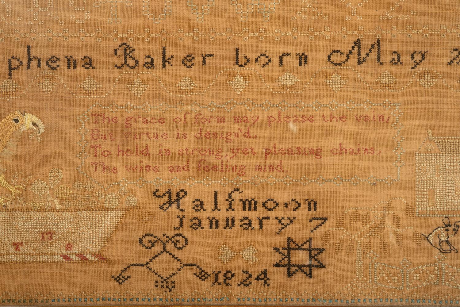 A Needlework Embroidered Sampler, Wrought by Tryphena Baker