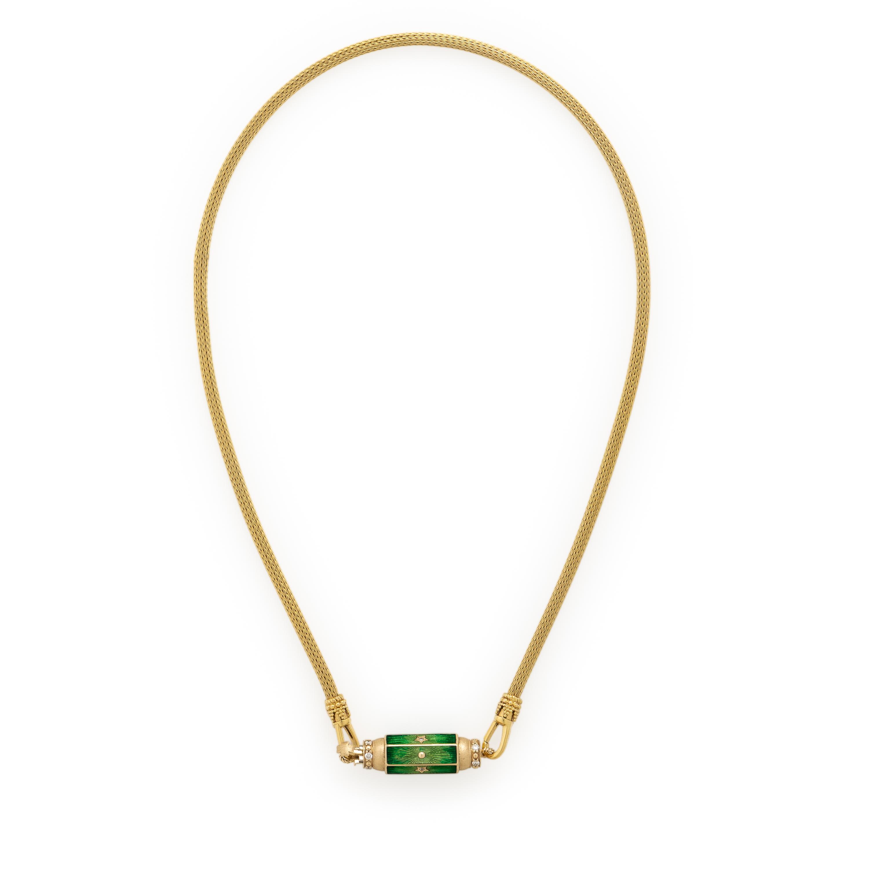 Marie Lichtenberg, 'Baby Locket', Yellow Gold Chain Necklace with Enamel and Diamond Barrel Pendant