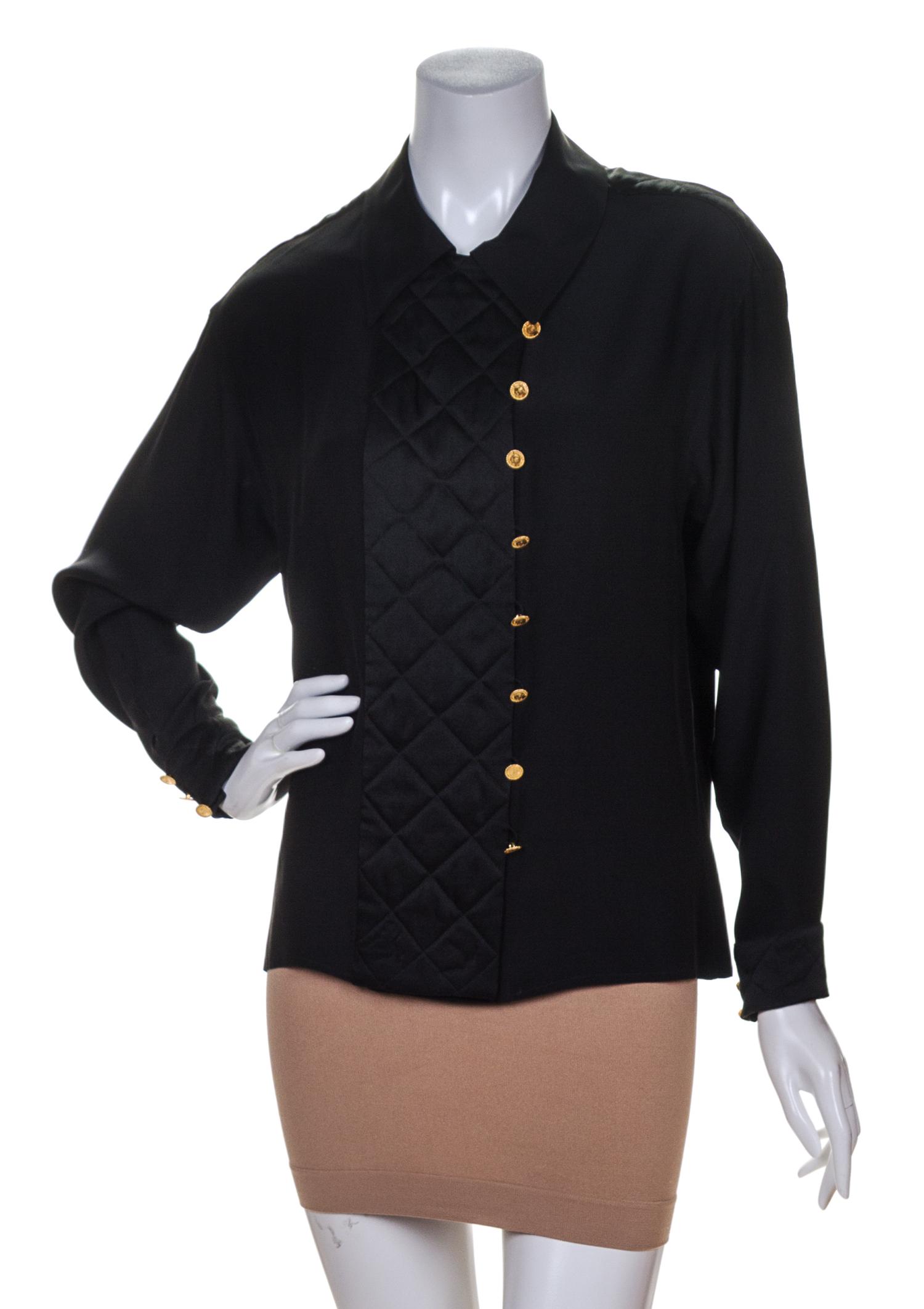 A Chanel Black Silk Blouse, Size 36.