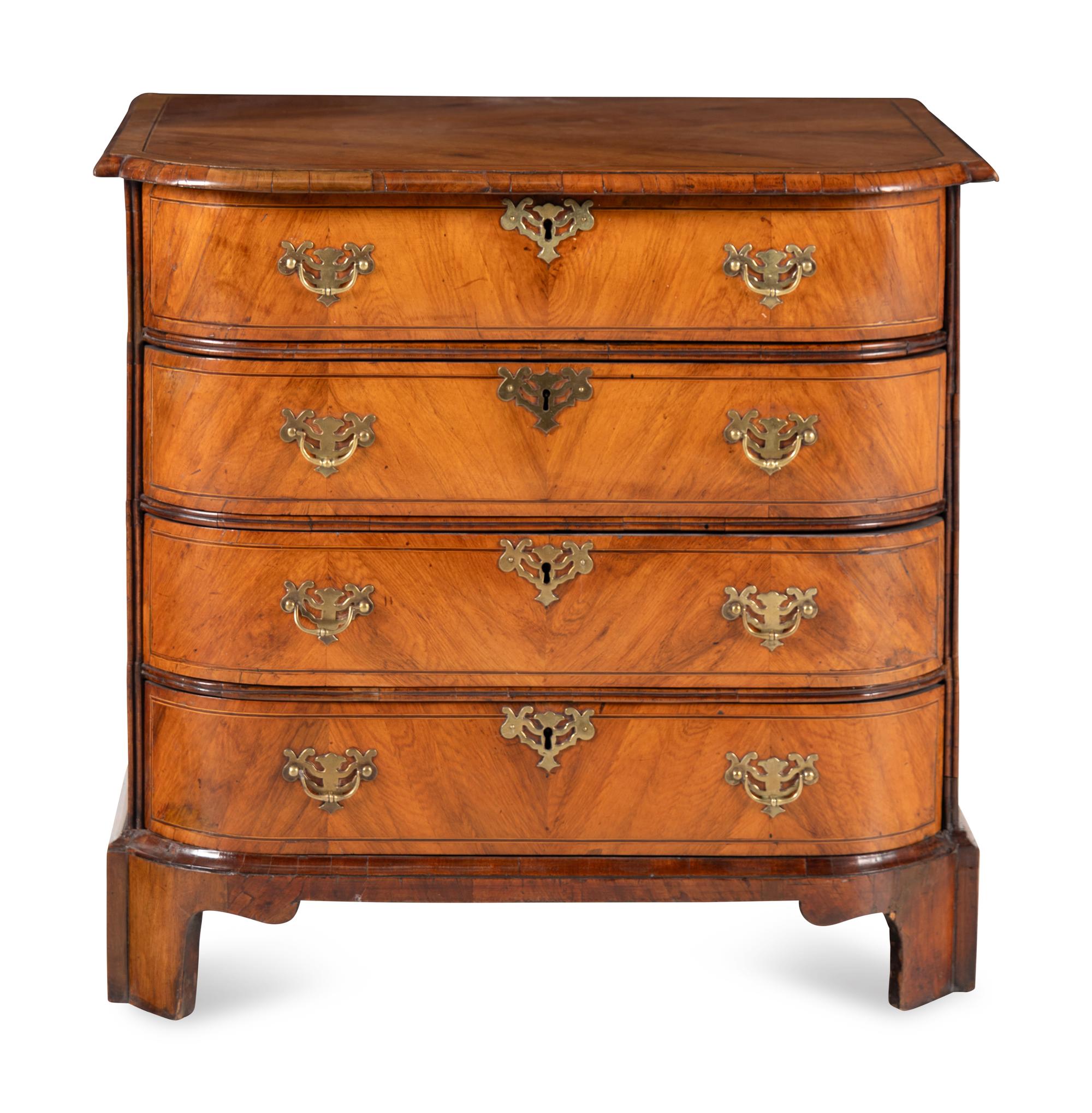 A George III Bookmatch-Veneered Bowfront Chest of Drawers