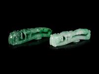Two Chinese Jadeite 'Chilong' Belt Hooks
