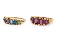 ANTIQUE, TWO YELLOW GOLD AND MULTIGEM RINGS