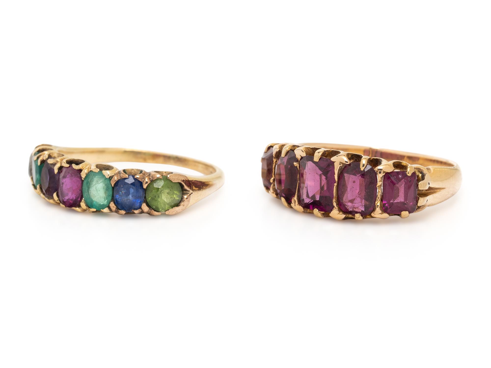 ANTIQUE, TWO YELLOW GOLD AND MULTIGEM RINGS