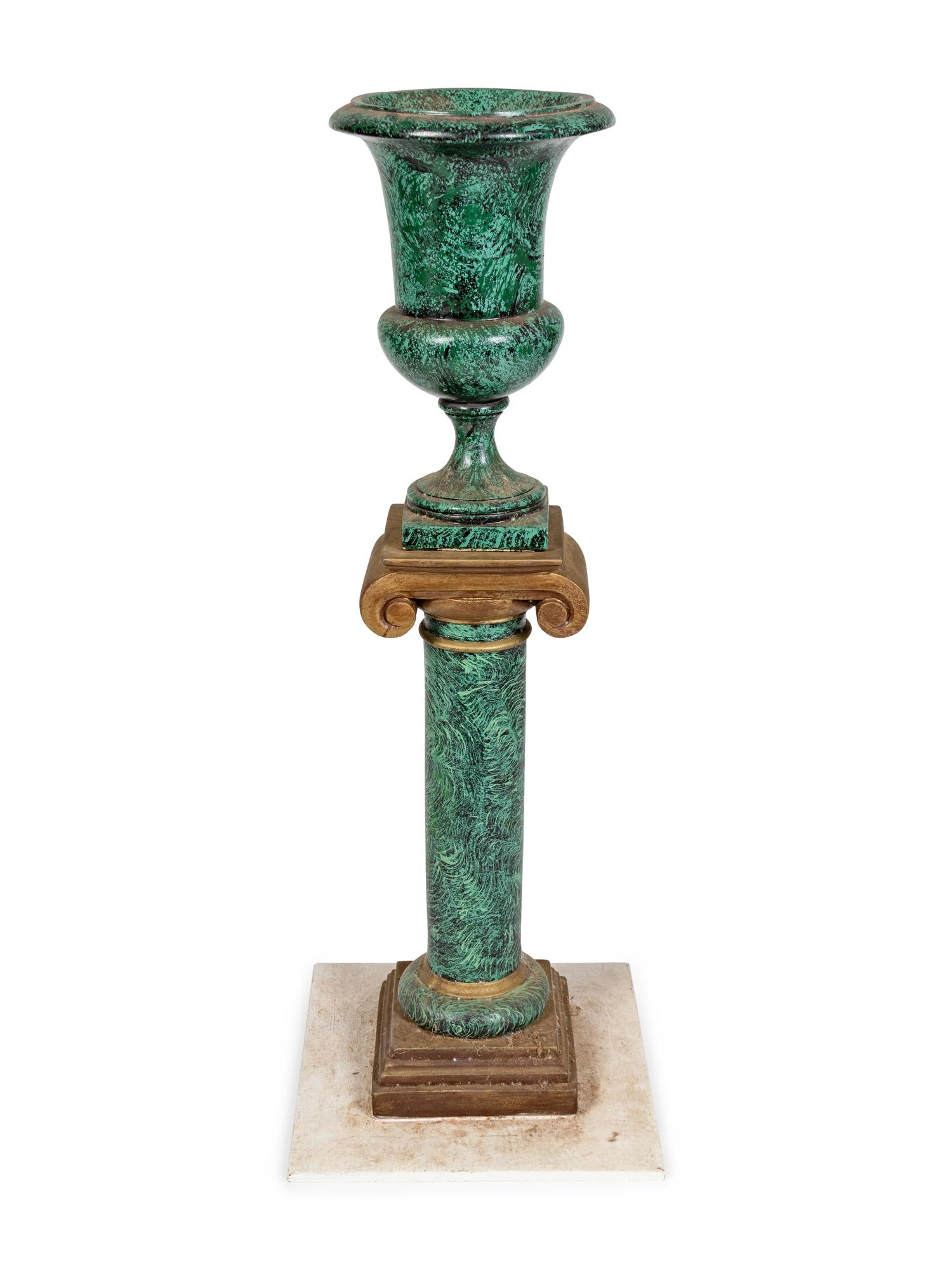 A Faux Malachite Urn and Pedestal