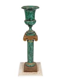 A Faux Malachite Urn and Pedestal
