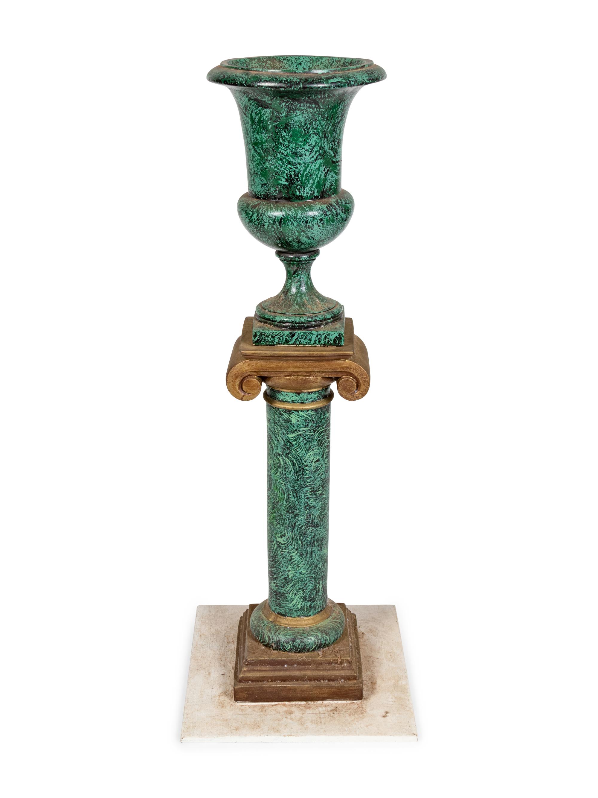 A Faux Malachite Urn and Pedestal