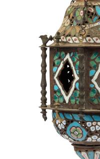 A Middle Eastern Enameled Brass Lantern