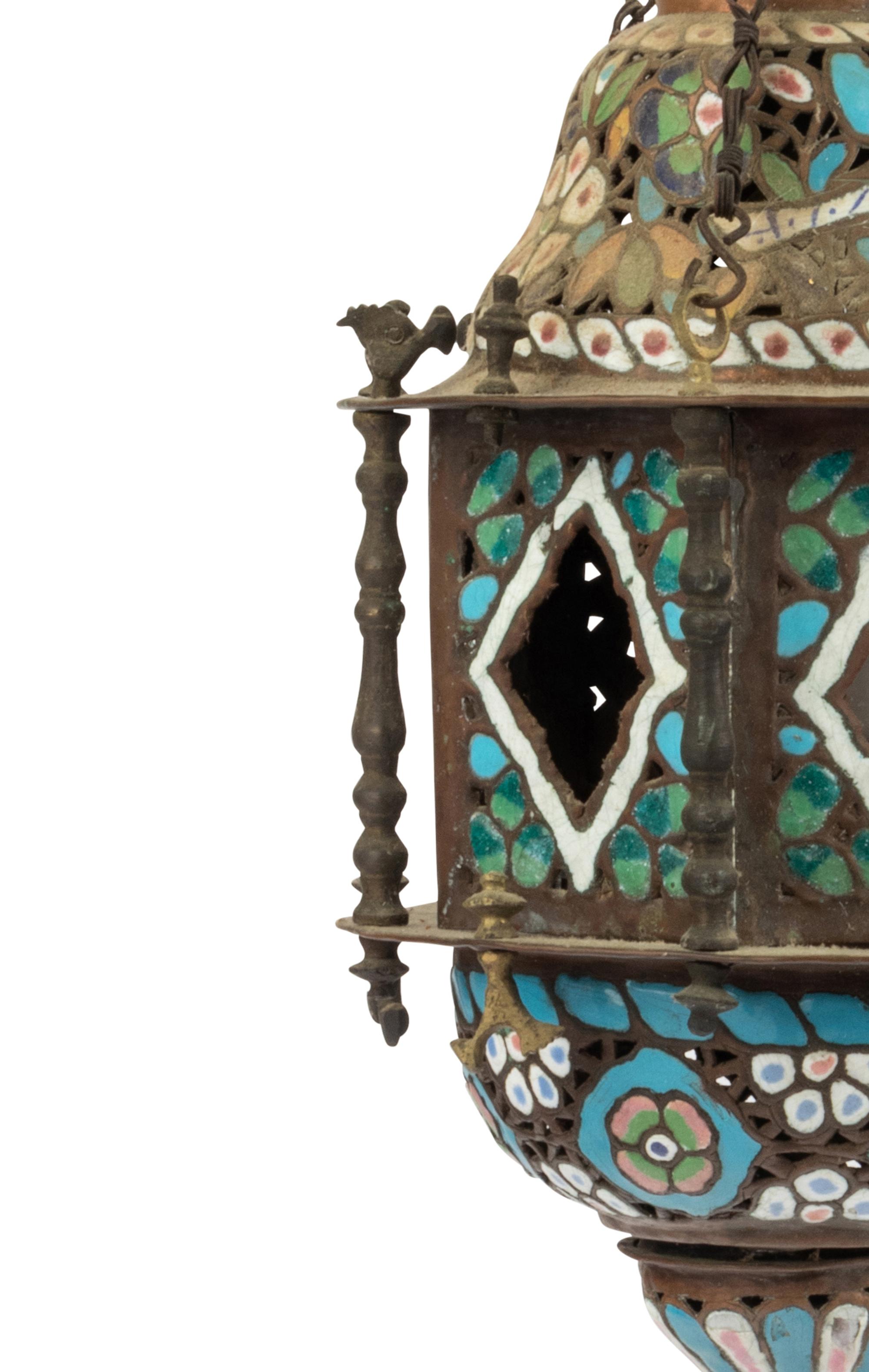 A Middle Eastern Enameled Brass Lantern