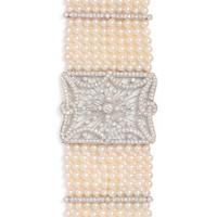 CULTURED PEARL AND DIAMOND BRACELET