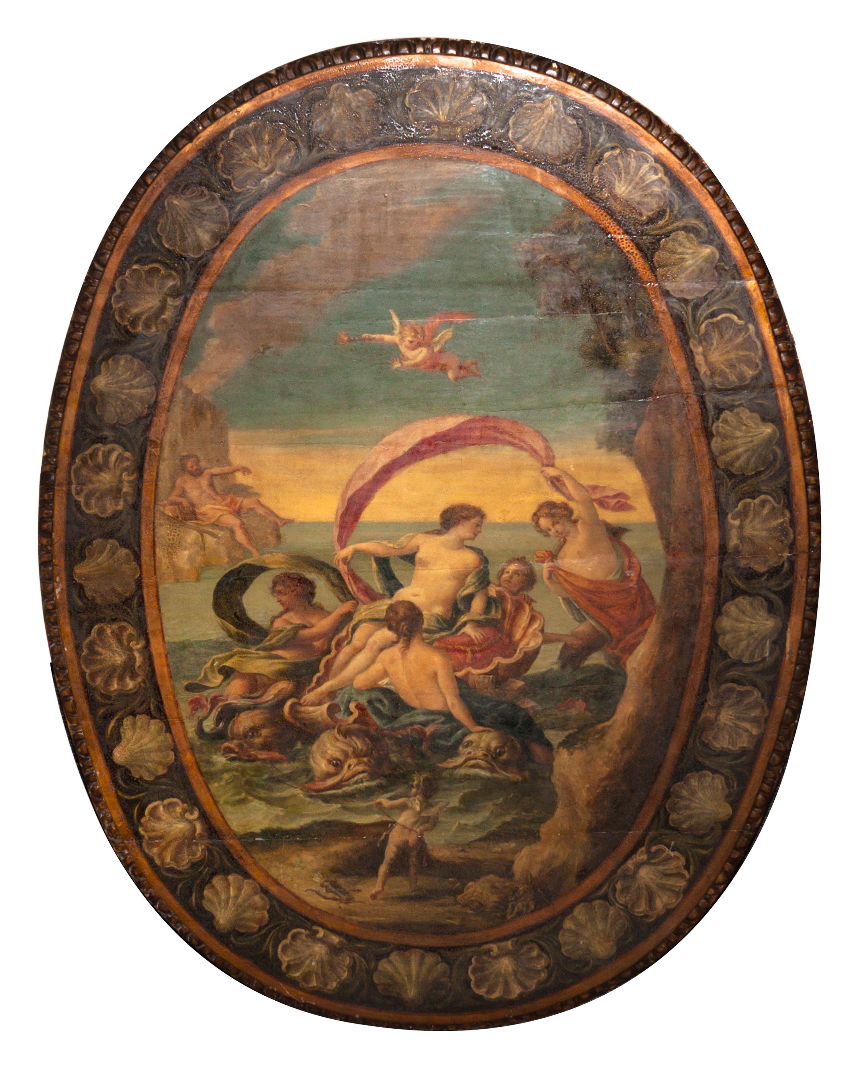 An Italian Style Painted Panel, Height 42 x width 32 1/2 inches.