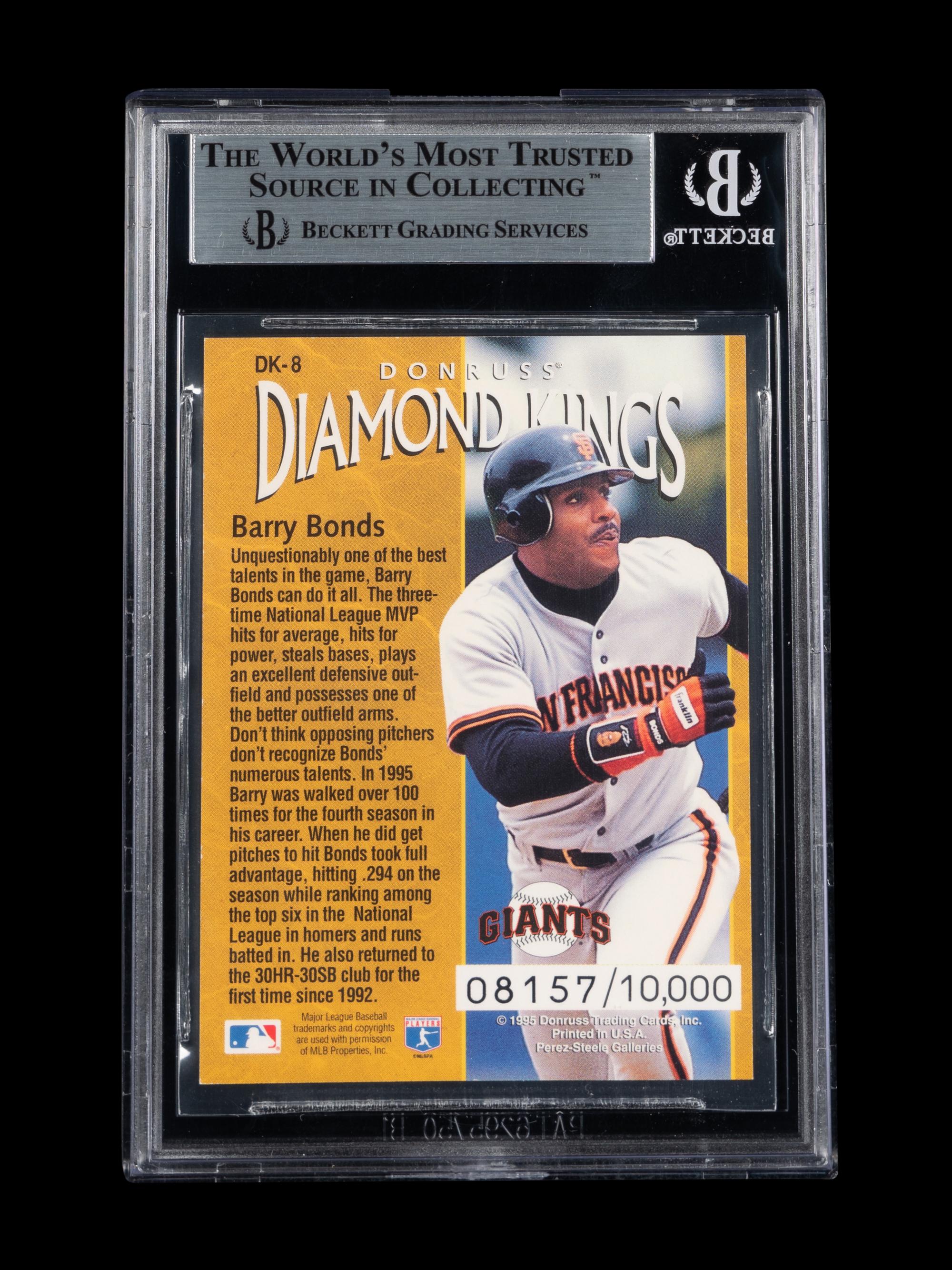 A 1996 Donruss Diamond Kings Barry Bonds Signed Autograph Baseball Card No. DK-8 (Beckett Authentication Services BAS Certified)