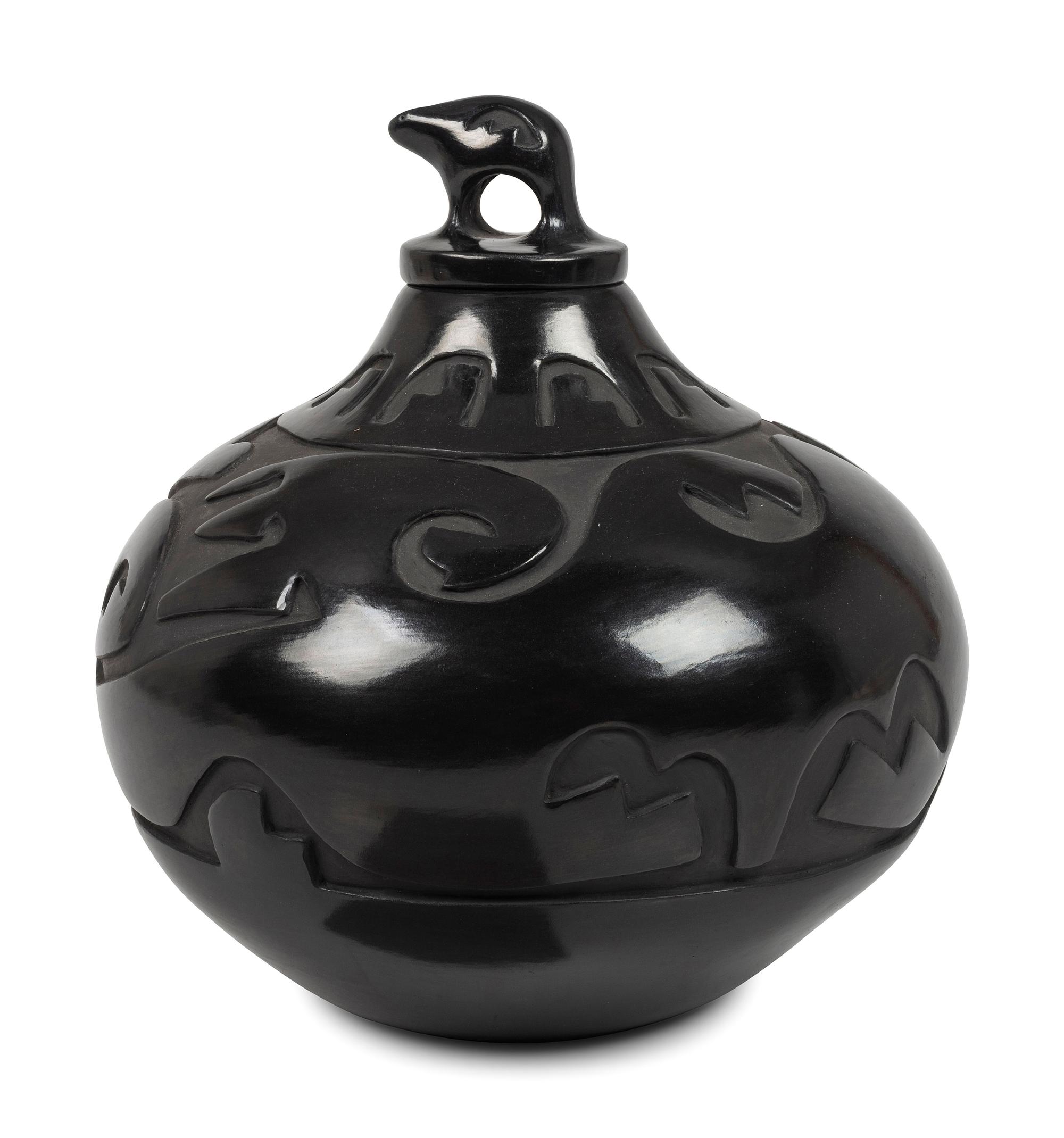 A Lidded Blackware Pottery Jar