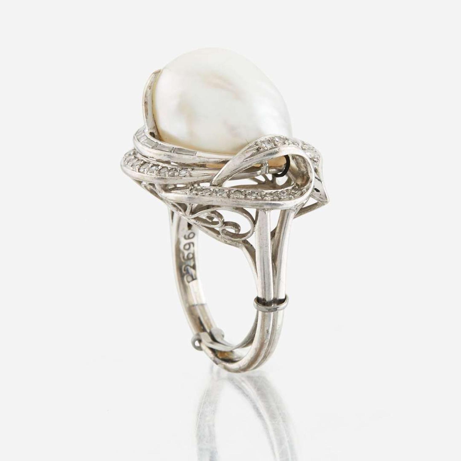 A suite of white gold, cultured pearl, and diamond jewelry