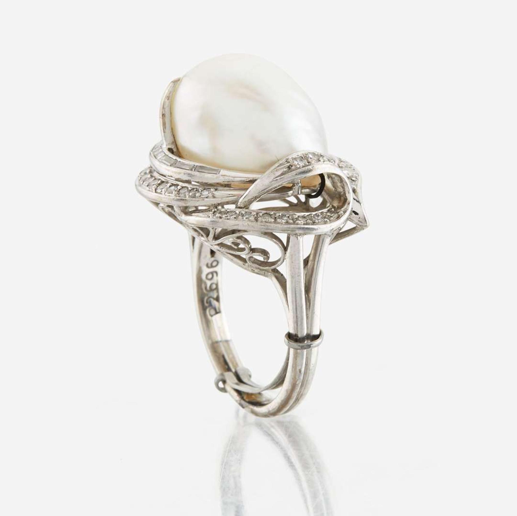 A suite of white gold, cultured pearl, and diamond jewelry