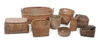 Nine East Coast Native Baskets Height of largest 10 1/2 x length 27 x depth 18 1/2 inches.