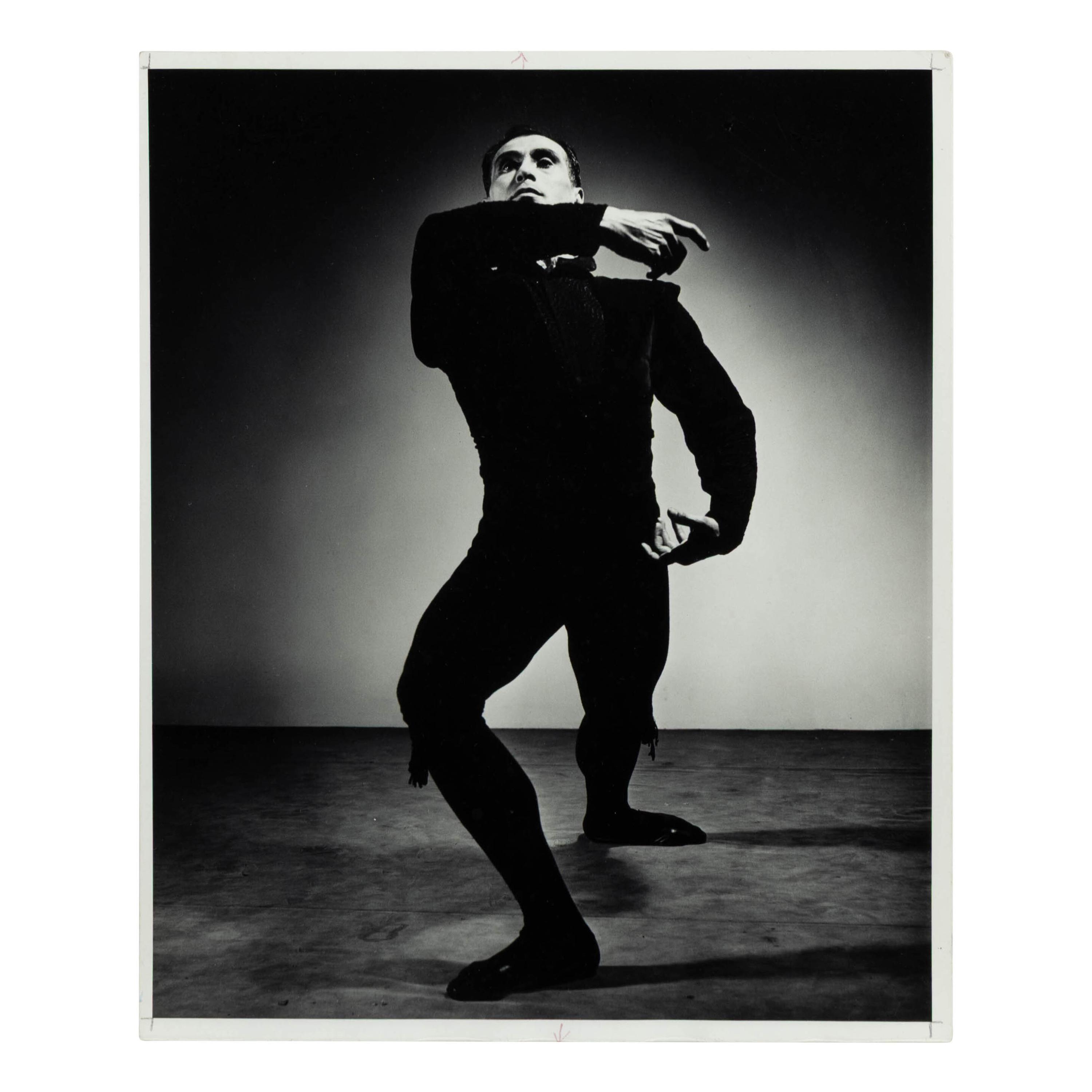Barbara Morgan (American, 1900–1992) — Three Works ( José Limón, Chaconne , 1944; J osé Limón + Cat in Barbara Morgan Studio , 1944; Merce Cunningham-Totem Ancestor , 1942); printed later