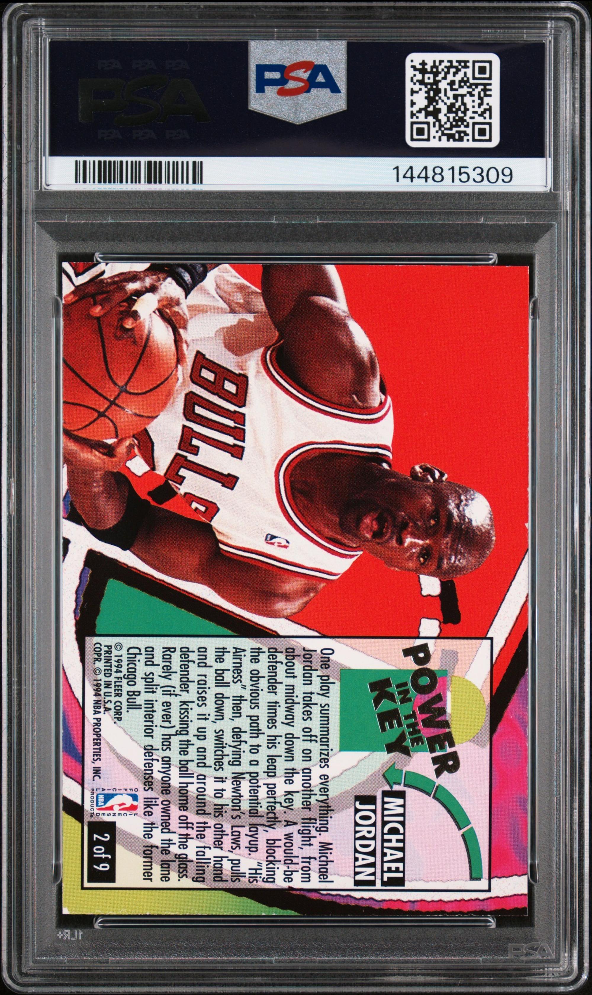 A 1993-94 Fleer Ultra Michael Jordan Power In The Key Basketball Card No. 2 (PSA 7 NM)