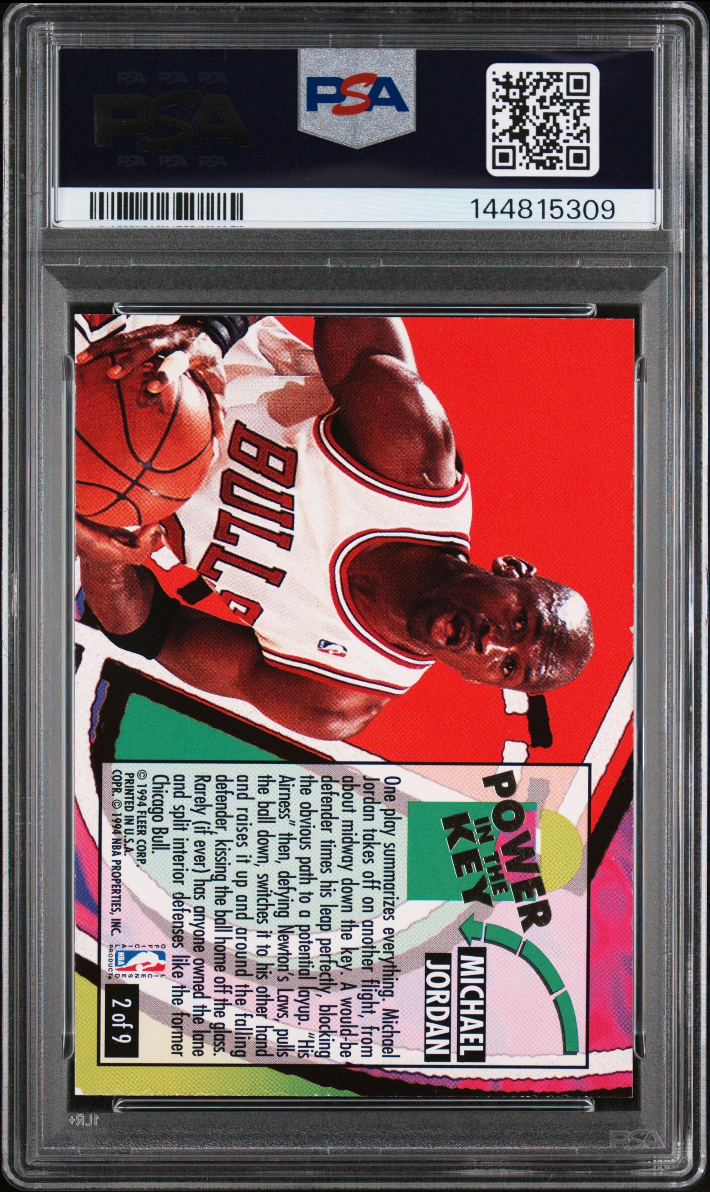 A 1993-94 Fleer Ultra Michael Jordan Power In The Key Basketball Card No. 2 (PSA 7 NM)