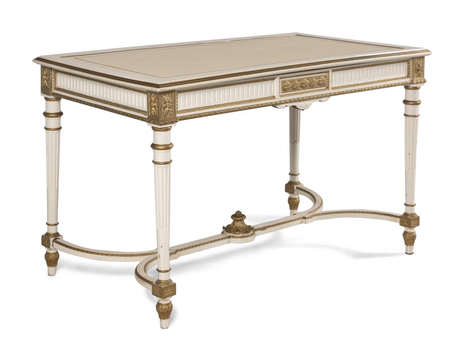A Louis XVI Style Painted and Parcel Gilt Table