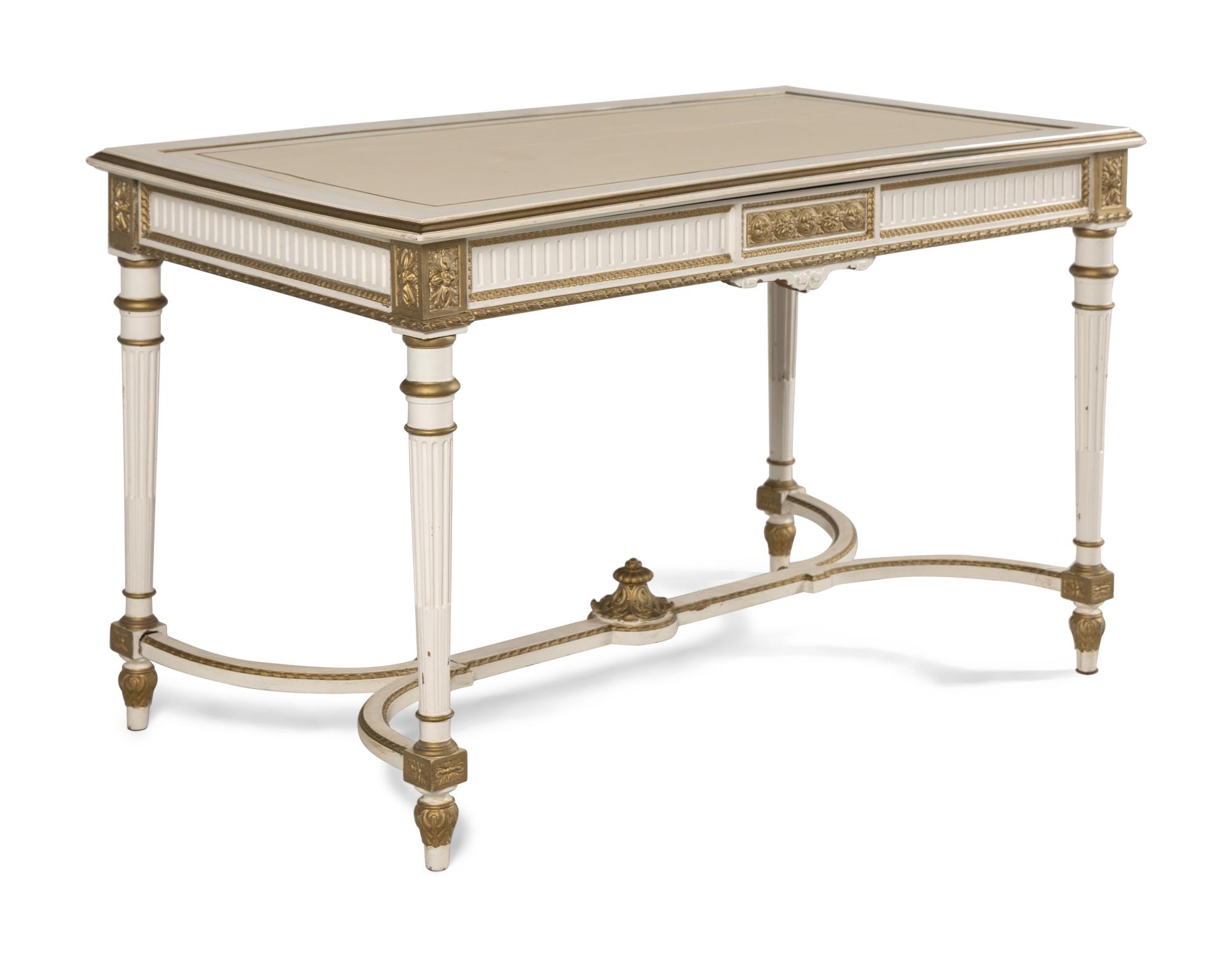 A Louis XVI Style Painted and Parcel Gilt Table