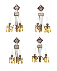 A Set of Four Regency Style Mirrored Two-Light Sconces