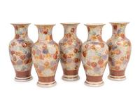 Five Japanese Kutani Porcelain Vases