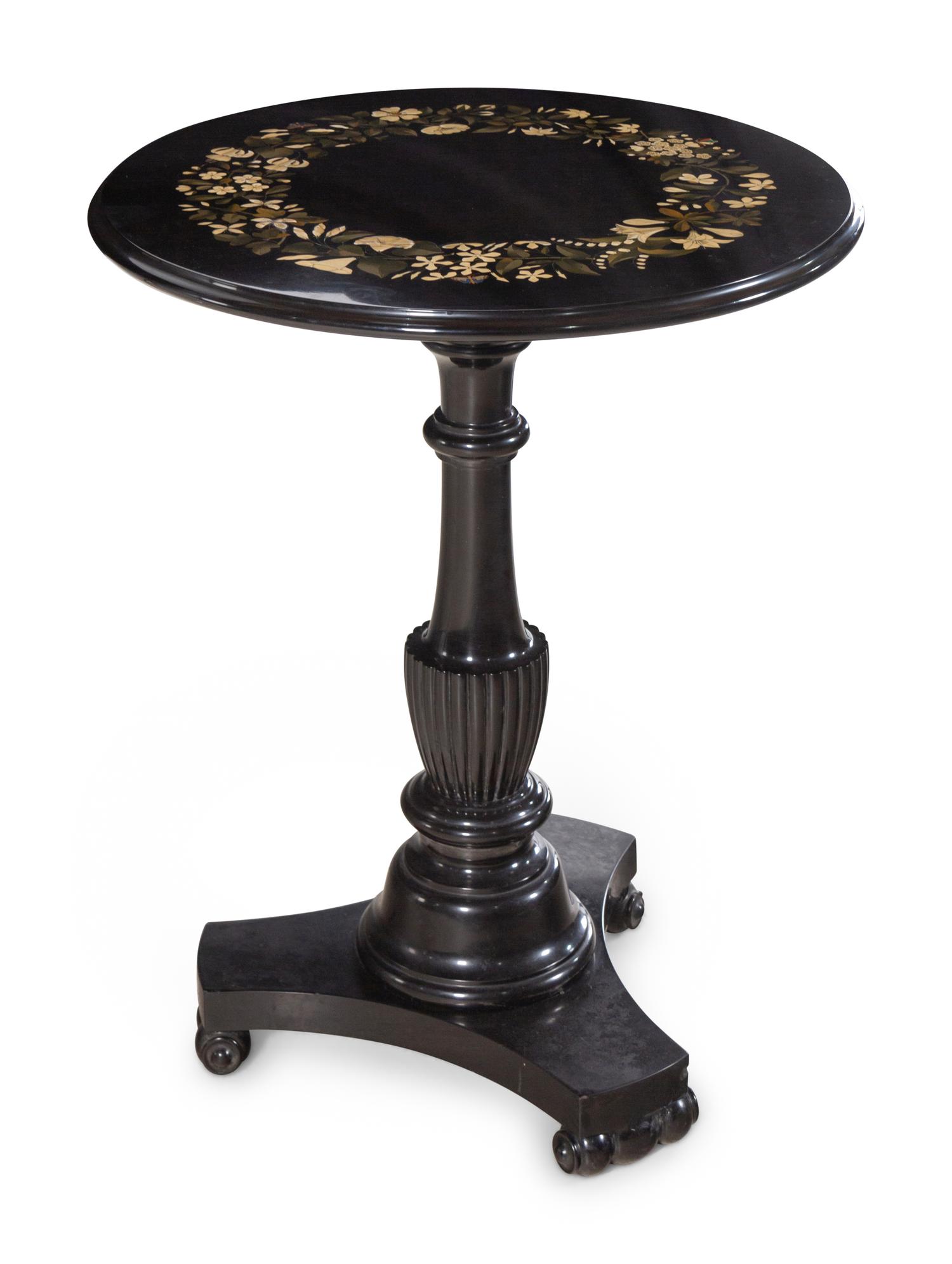 An Italian Pietra Dura Inlaid Slate Side Table