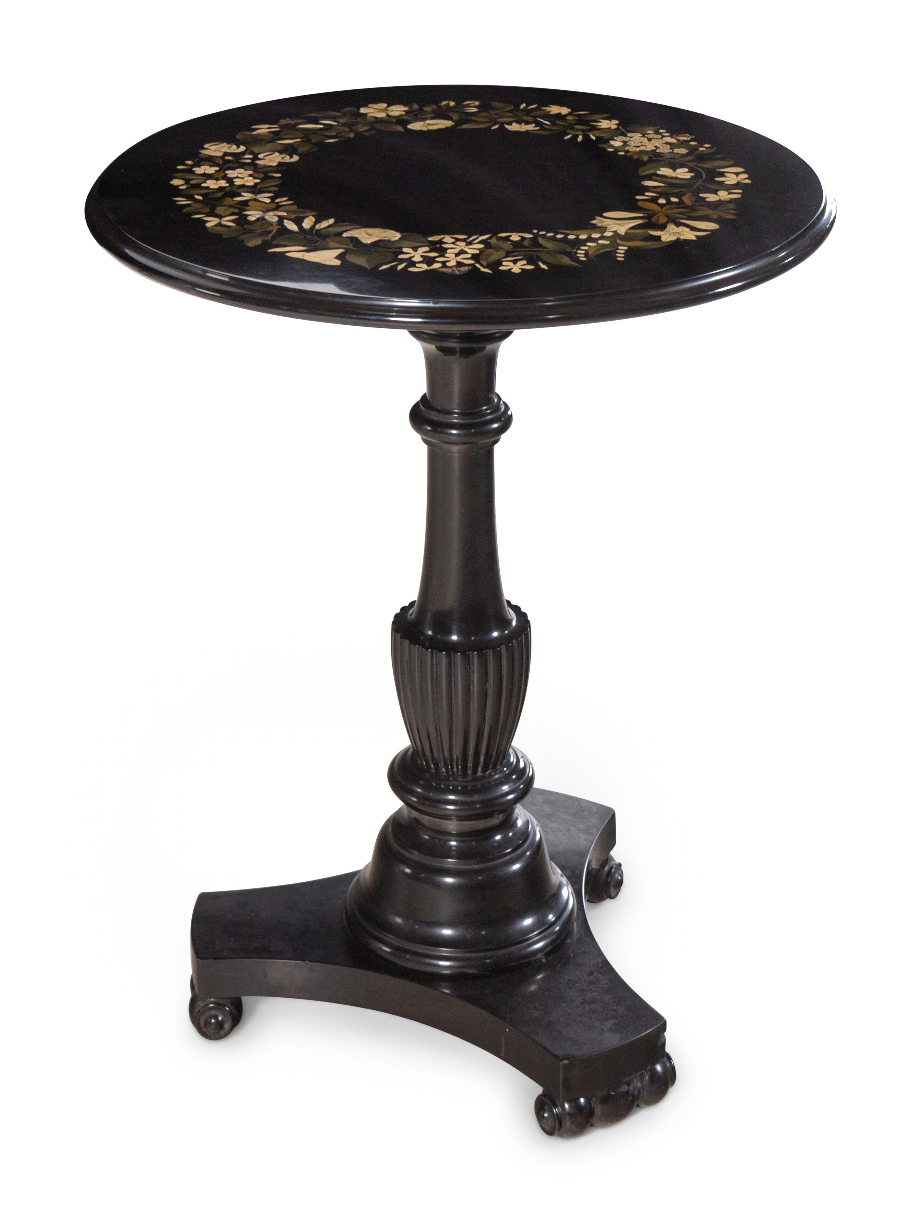 An Italian Pietra Dura Inlaid Slate Side Table