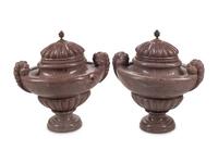 A Pair of Unusual Gilt Bronze Mounted Carved Marble Ornamental Urns