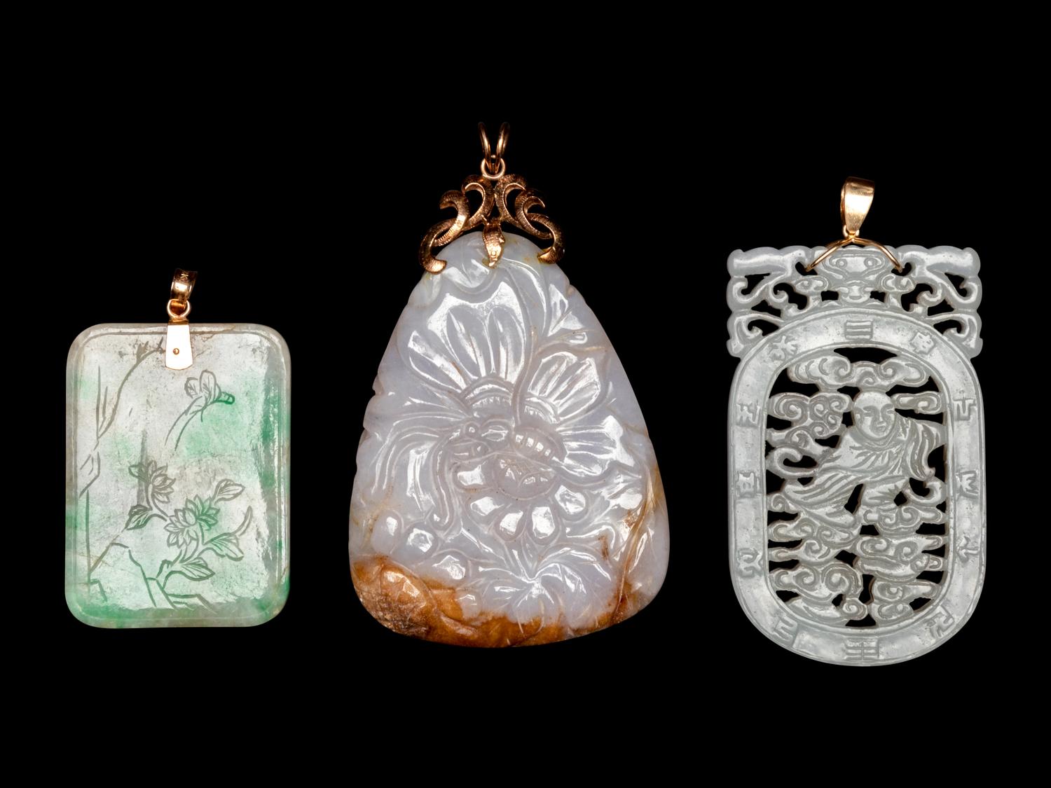 Three Chinese Jade and Jadeite Pendants