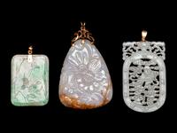 Three Chinese Jade and Jadeite Pendants