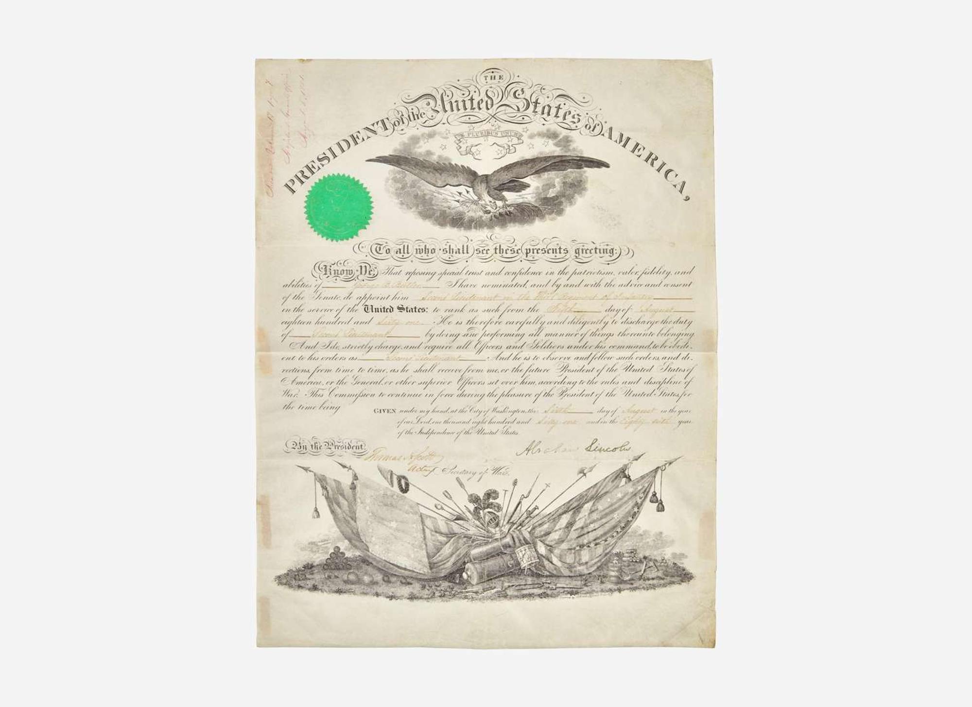 [Presidential] Lincoln, Abraham: Partially-Printed Military Commission, signed