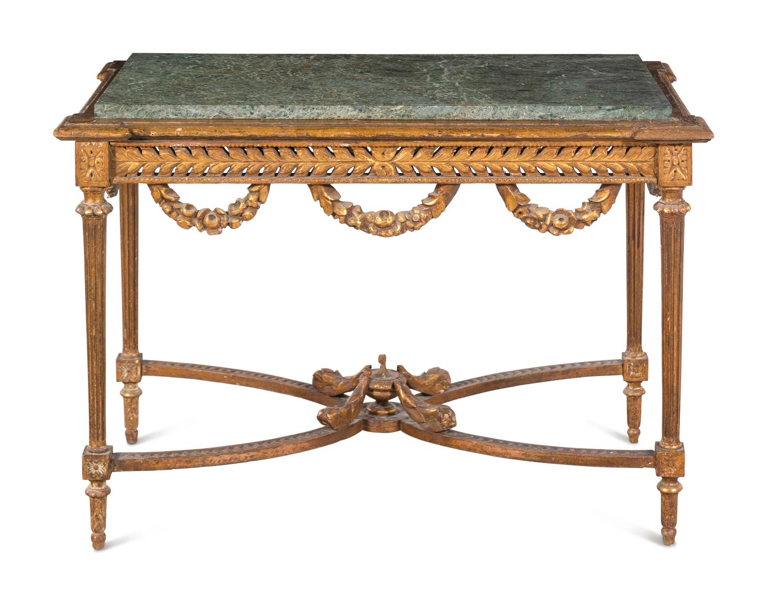 A Louis XVI Style Giltwood Marble-Top Center Table