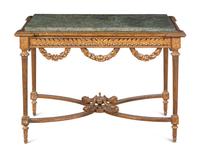 A Louis XVI Style Giltwood Marble-Top Center Table