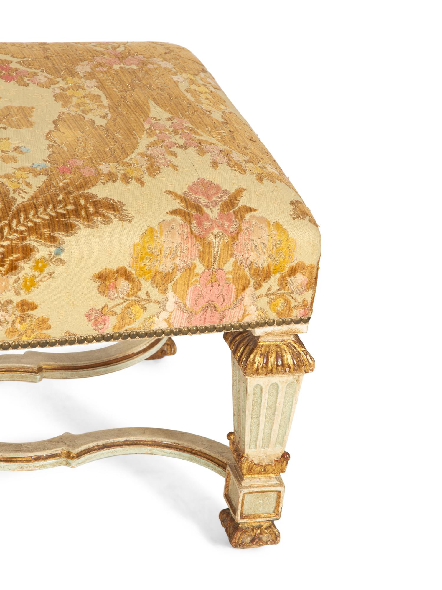 An Italian Painted and Parcel Gilt Bench