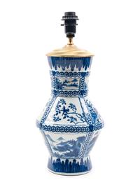 A Blue and White Chinoiserie Porcelain Table Lamp