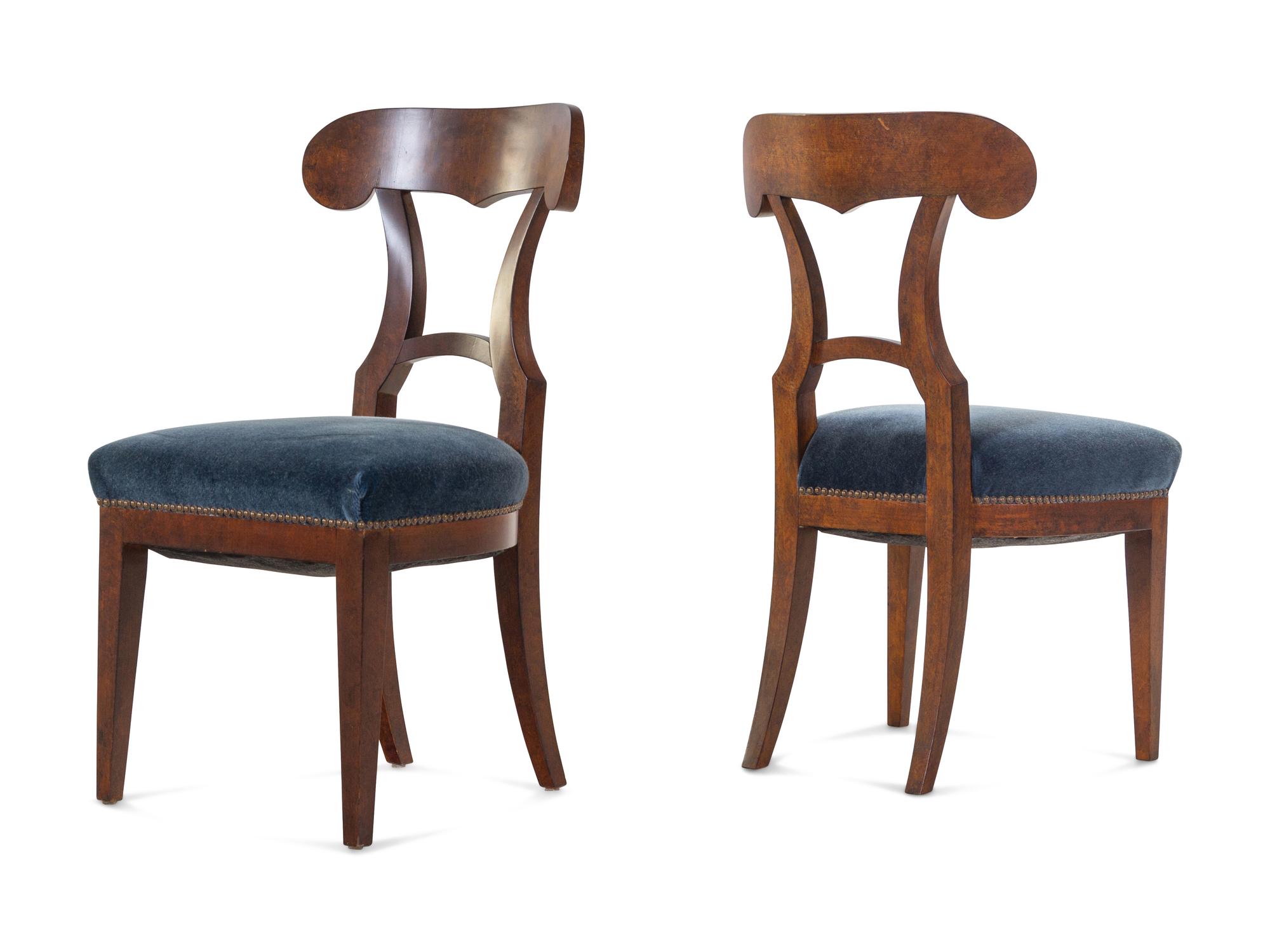 A Set of Six Biedermeier Style Burlwood Side Chairs